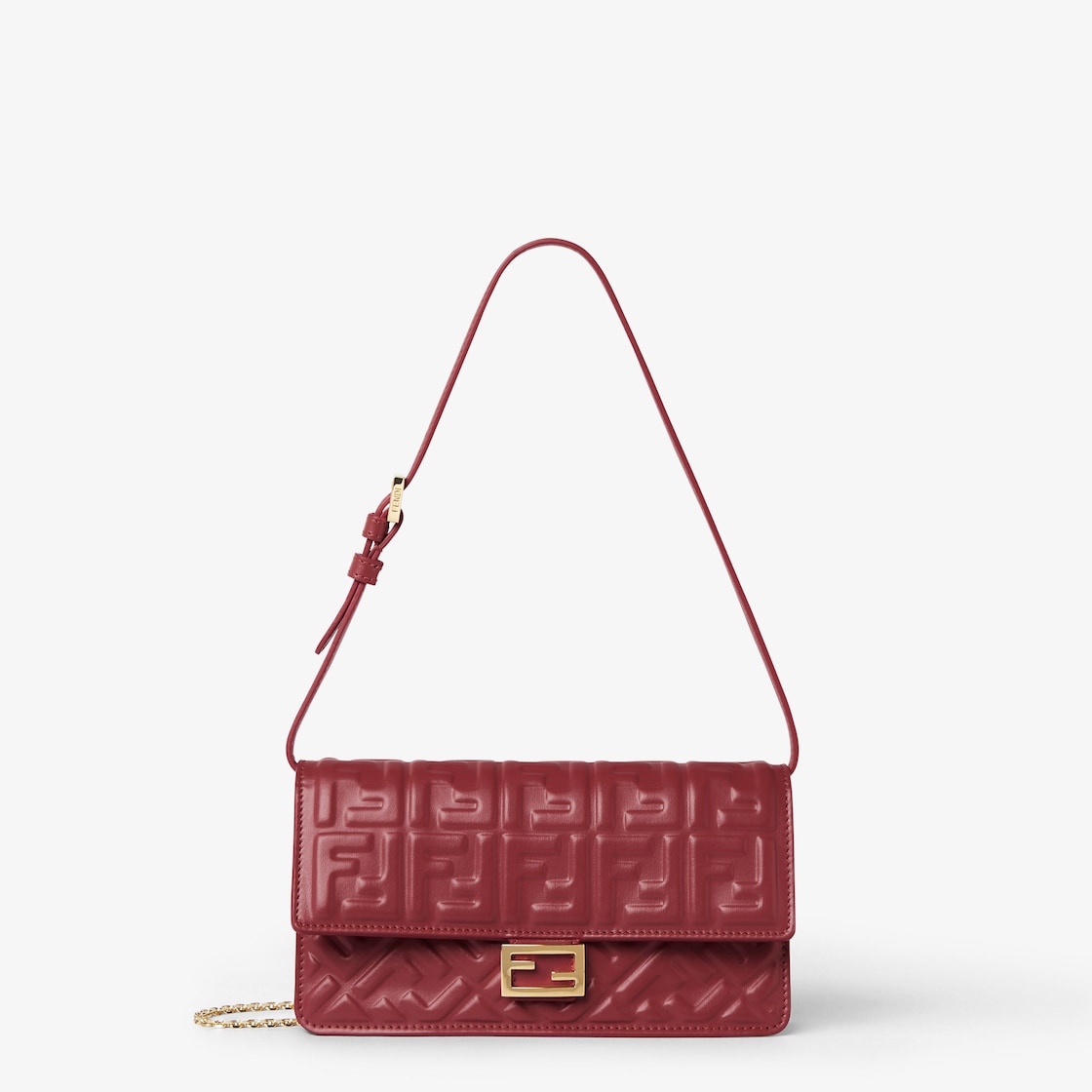 FENDI Wallet On Chain Baguette Burgundy nappa leather wallet with FF motif - Image 1